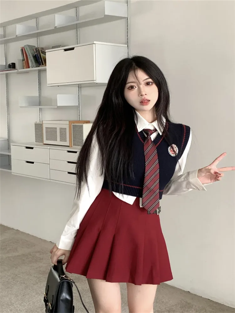 tie female uniform shirt college style